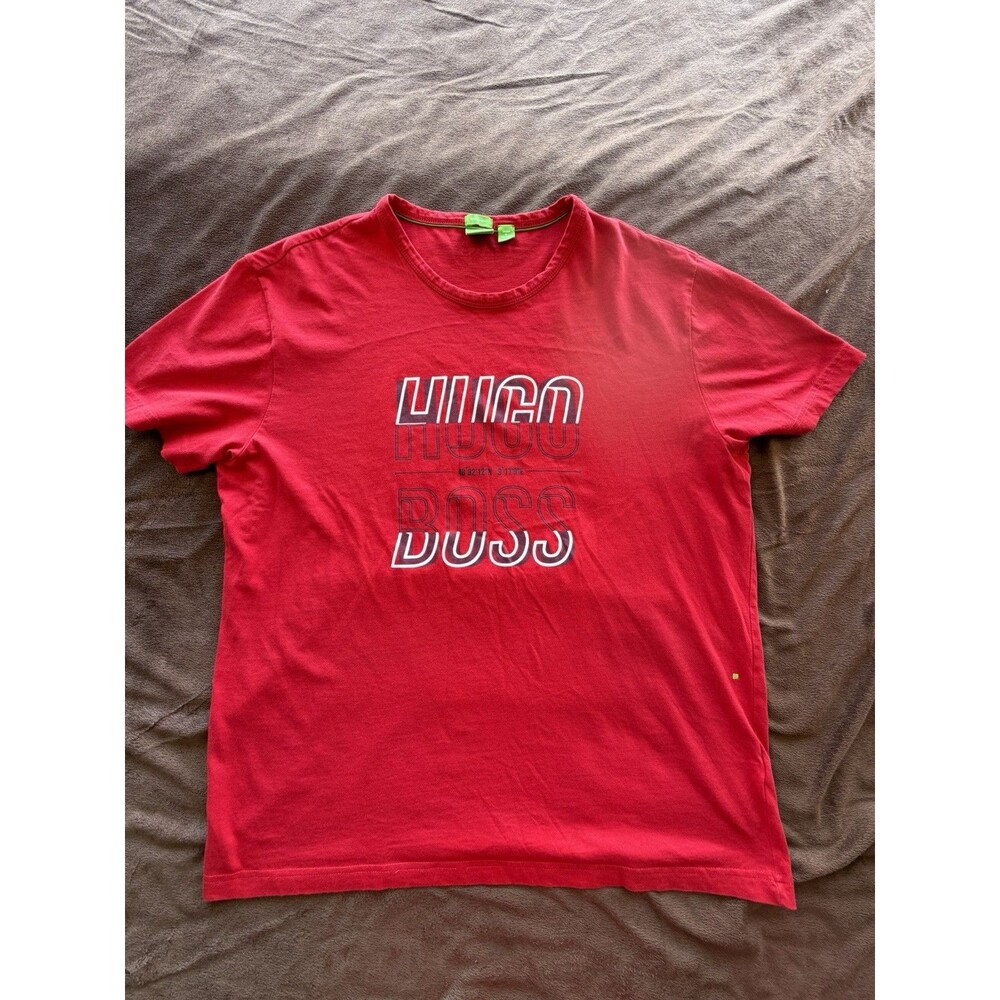 Hugo Boss Men's Graphic Logo T-Shirt Red Regular Fit Crew Neck Short Sleeve XL